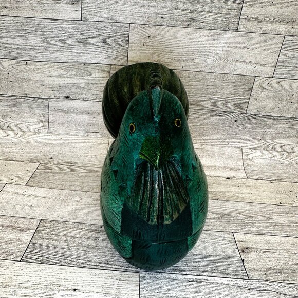 Hand Carved Hand Painted 2 Piece Green Wooden Rooster Trinket Box - Picture 8 of 11